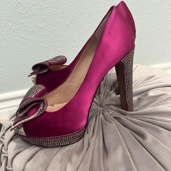 Vince Camuto Magenta rhinestone bow platform heels - Picture 3 of 14